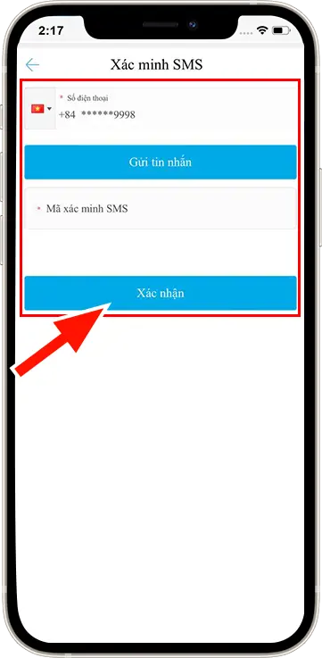 Bước 3: Chọn gửi tin nhắn nhập mã xác minh SMS được gửi về số điện thoại sau đó ấn "Xác nhận"